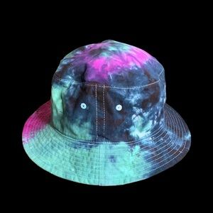 Tie Dye Hand Dyed Spiral Bucket Hat Purple Teal Black Adult One Size